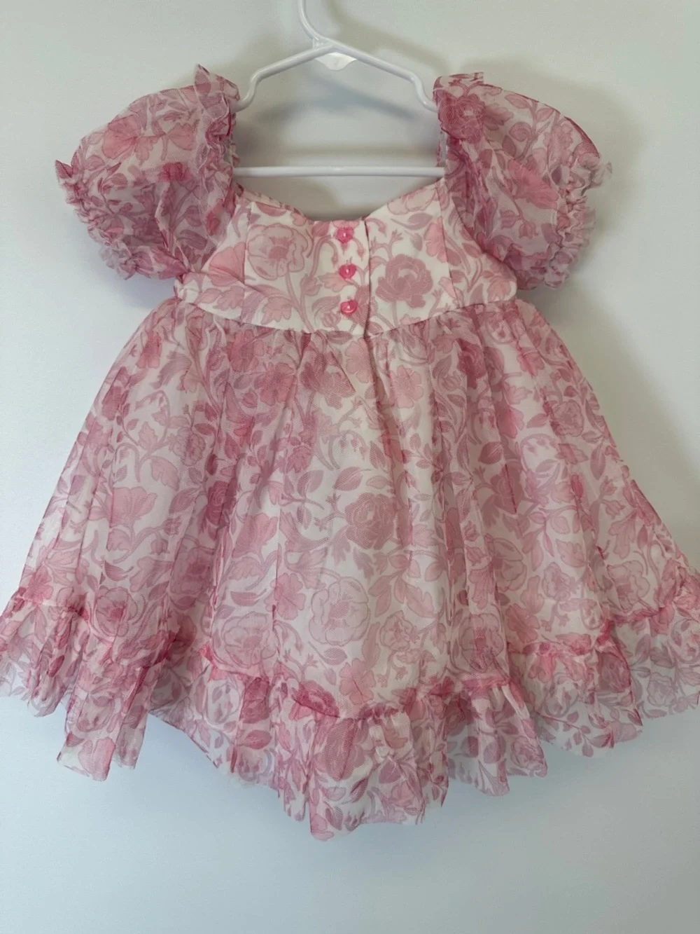 NWT Isaac Mizrahi Baby Girl Pink Floral Puff Sleeve Party Dress 24M